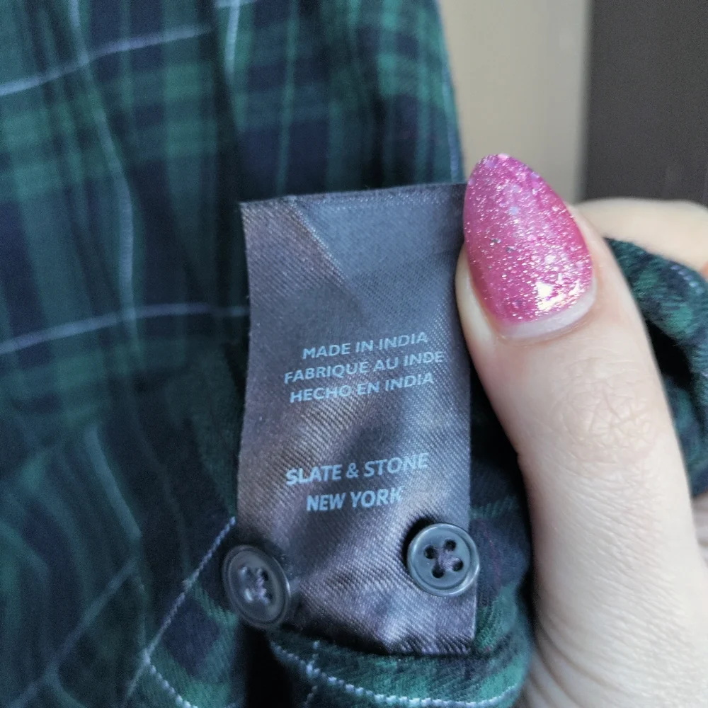 Slate & Stone Blue and Green Plaid Button Down Shirt‎